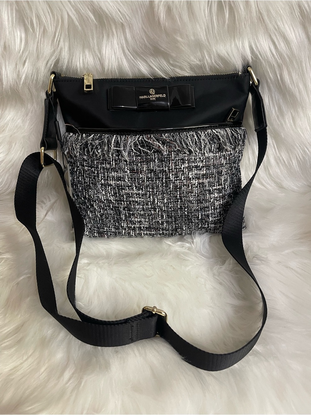Karl Lagerfeld Black & Tweed Shoulder Crossbody Bag